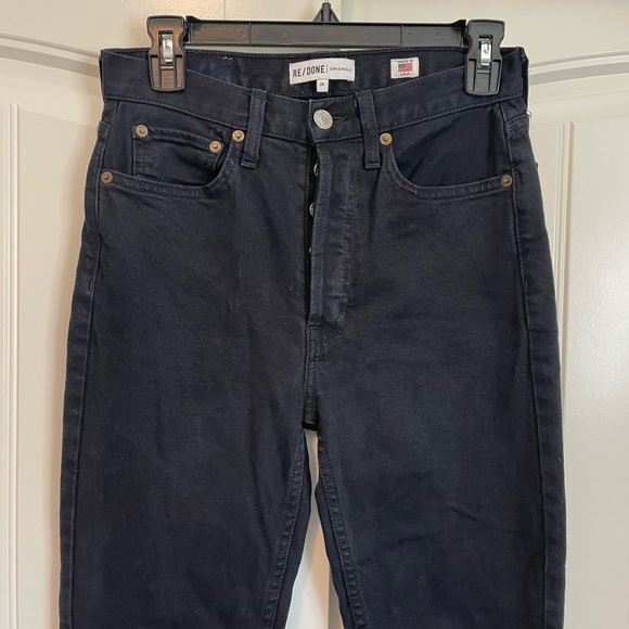 RE/DONE black high rise ankle crop raw hem jeans size 26 - Picture 3 of 8